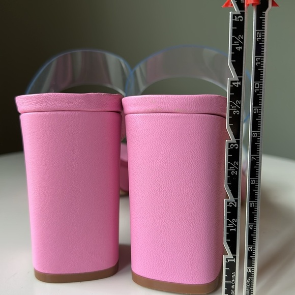 Schutz Ariella Pink Rosa PVC Block Heel Y2K Sandal Open Toe Clear Straps New - Picture 11 of 17